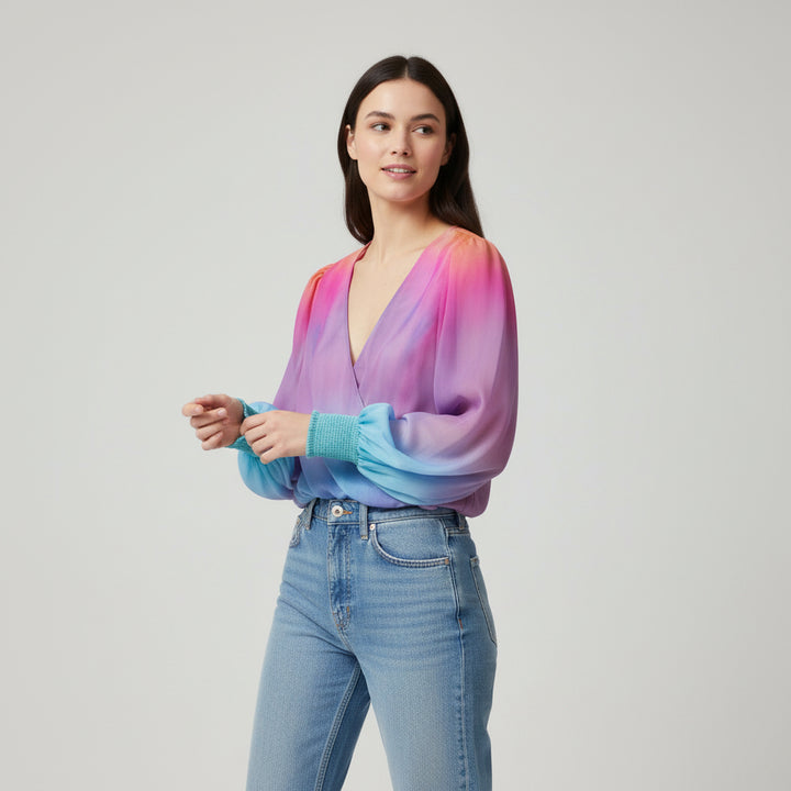Women's 2025 Gradient V-Neck Blouse