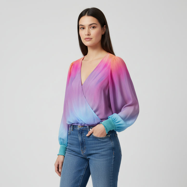 Women's 2025 Gradient V-Neck Blouse