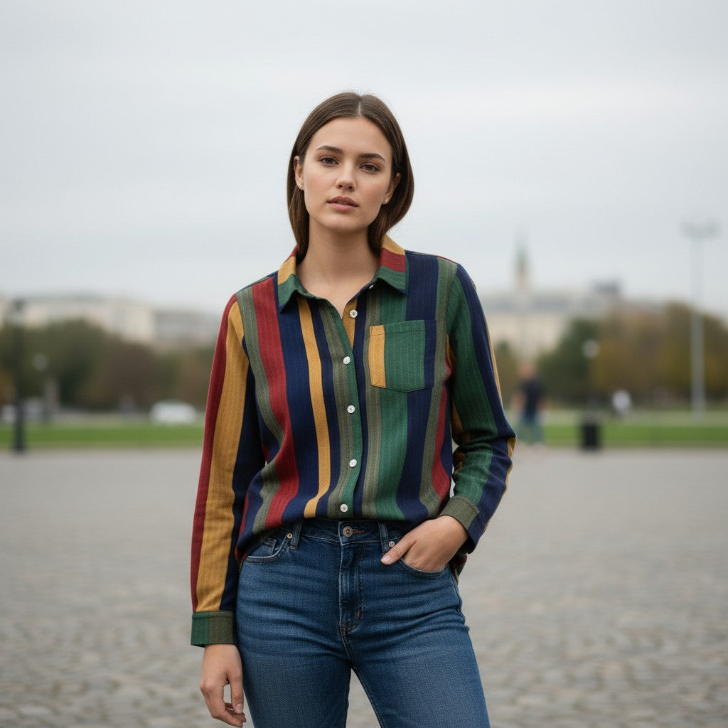 Women's Contrast Color Button-Down Blouse