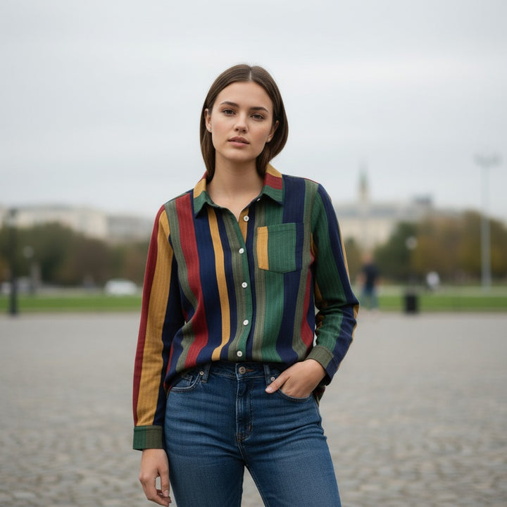 Women's Contrast Color Button-Down Blouse